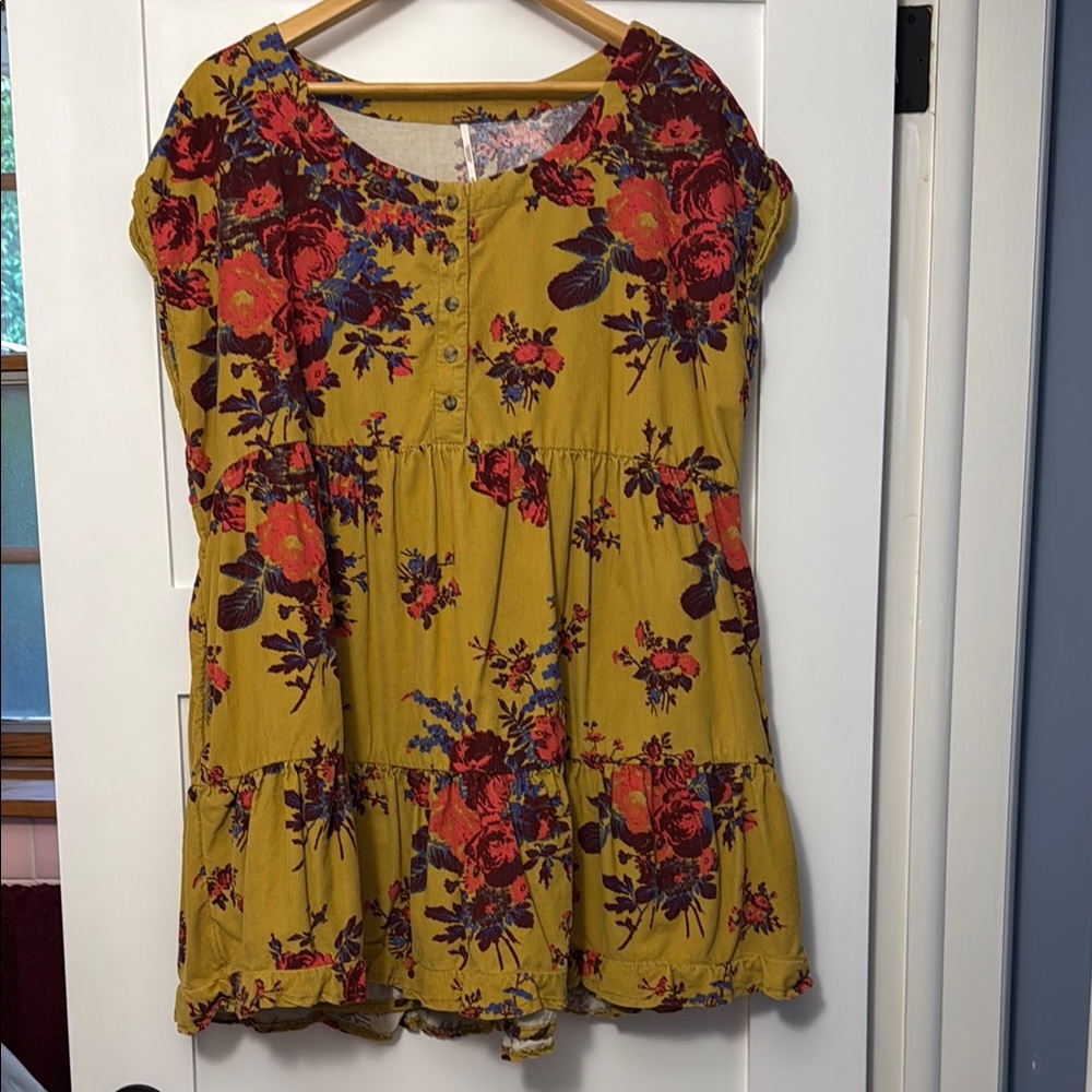 Free People Yellow and Red Flutter Sleeve Sundress